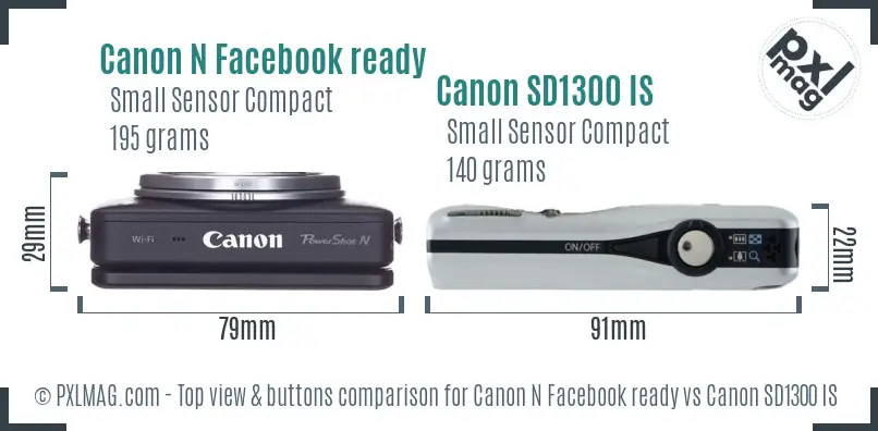 Canon N Facebook ready vs Canon SD1300 IS top view buttons comparison Canon N Facebook ready vs Canon SD1300 IS top view buttons comparison