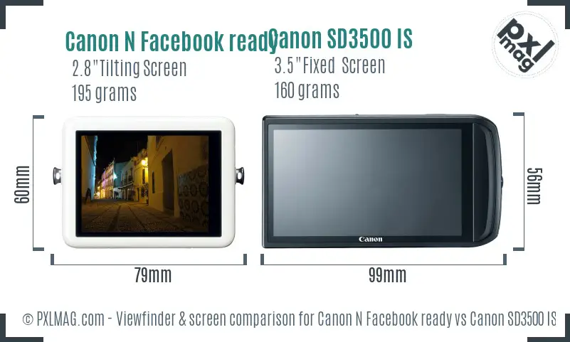 Canon N Facebook ready vs Canon SD3500 IS Screen and Viewfinder comparison