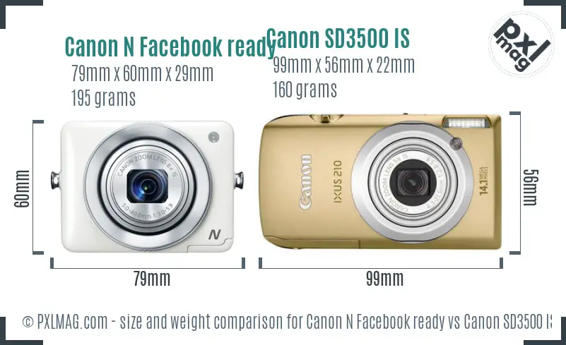 Canon N Facebook ready vs Canon SD3500 IS size comparison