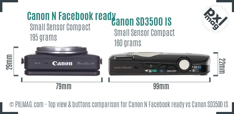 Canon N Facebook ready vs Canon SD3500 IS top view buttons comparison