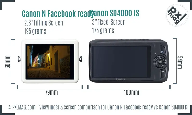 Canon N Facebook ready vs Canon SD4000 IS Screen and Viewfinder comparison