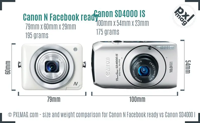 Canon N Facebook ready vs Canon SD4000 IS size comparison