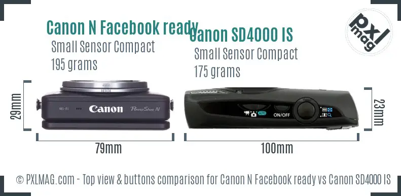 Canon N Facebook ready vs Canon SD4000 IS top view buttons comparison