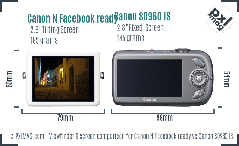 Canon N Facebook ready vs Canon SD960 IS Screen and Viewfinder comparison