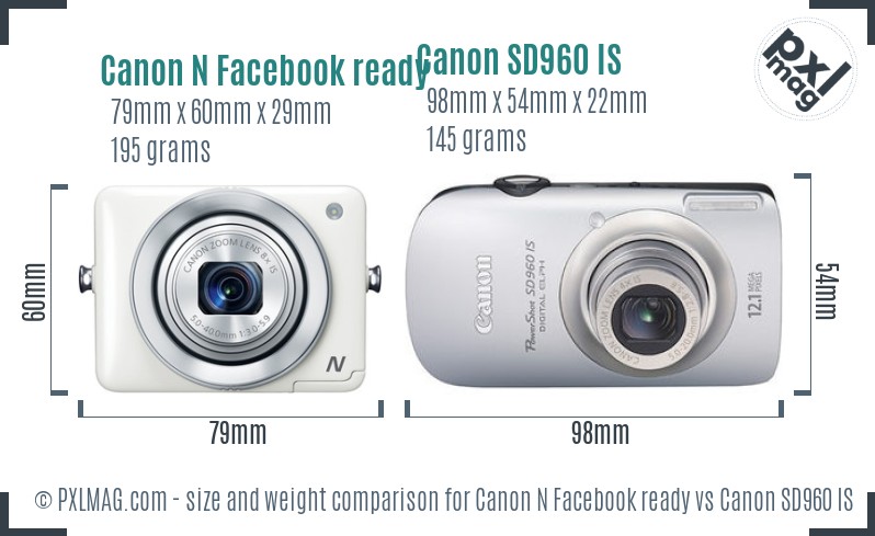 Canon N Facebook ready vs Canon SD960 IS size comparison