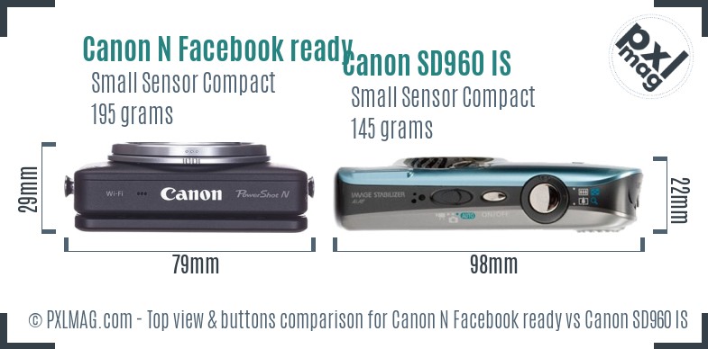 Canon N Facebook ready vs Canon SD960 IS top view buttons comparison