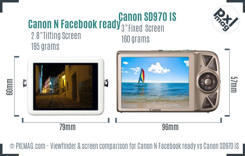 Canon N Facebook ready vs Canon SD970 IS Screen and Viewfinder comparison