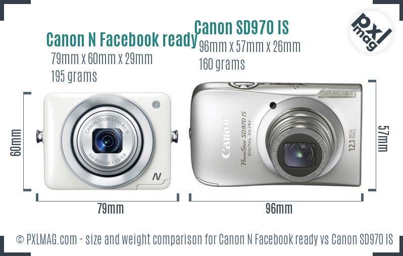 Canon N Facebook ready vs Canon SD970 IS size comparison
