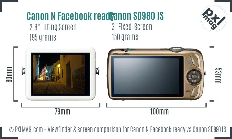 Canon N Facebook ready vs Canon SD980 IS Screen and Viewfinder comparison