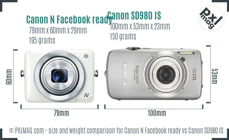 Canon N Facebook ready vs Canon SD980 IS size comparison Canon N Facebook ready vs Canon SD980 IS size comparison