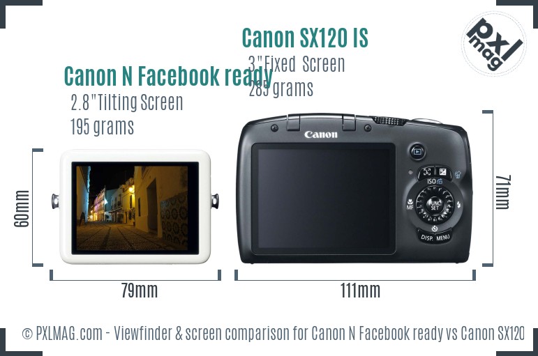 Canon N Facebook ready vs Canon SX120 IS Screen and Viewfinder comparison