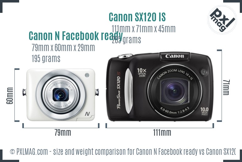 Canon N Facebook ready vs Canon SX120 IS size comparison Canon N Facebook ready vs Canon SX120 IS size comparison