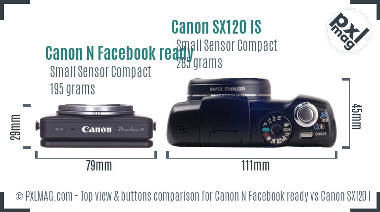 Canon N Facebook ready vs Canon SX120 IS top view buttons comparison