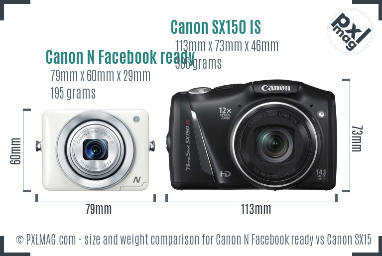Canon N Facebook ready vs Canon SX150 IS size comparison Canon N Facebook ready vs Canon SX150 IS size comparison