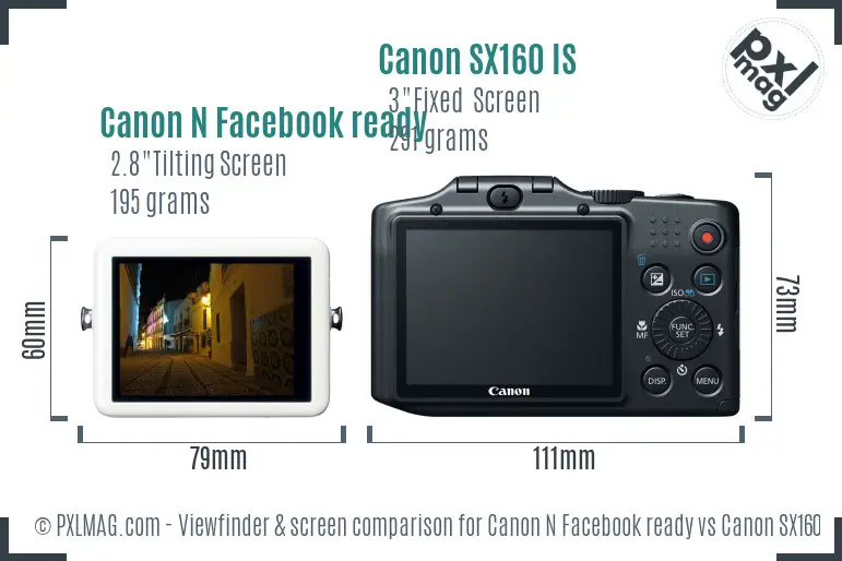 Canon N Facebook ready vs Canon SX160 IS Screen and Viewfinder comparison