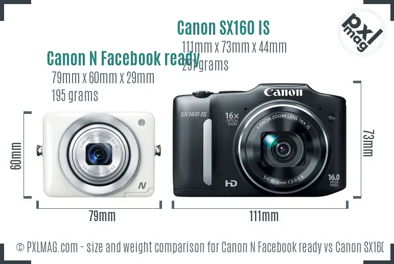 Canon N Facebook ready vs Canon SX160 IS size comparison