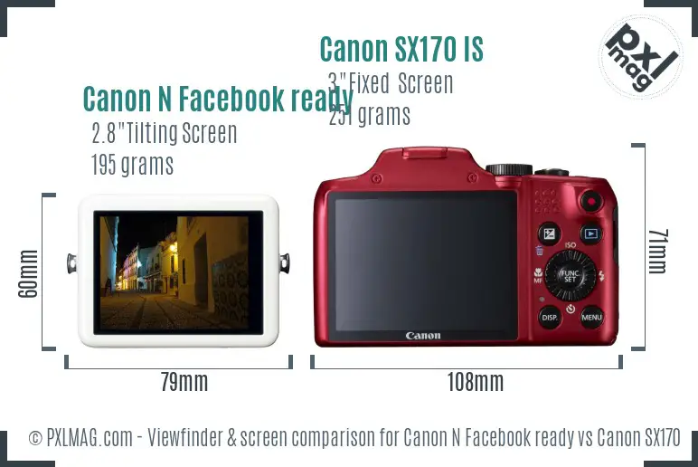 Canon N Facebook ready vs Canon SX170 IS Screen and Viewfinder comparison
