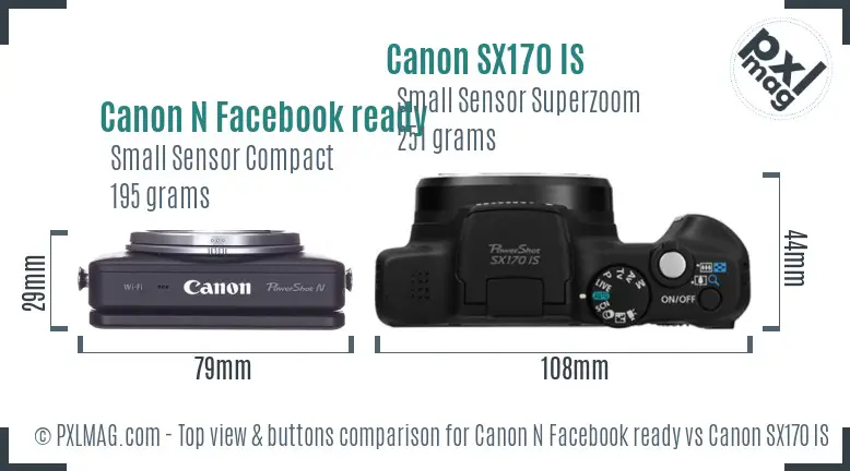 Canon N Facebook ready vs Canon SX170 IS top view buttons comparison