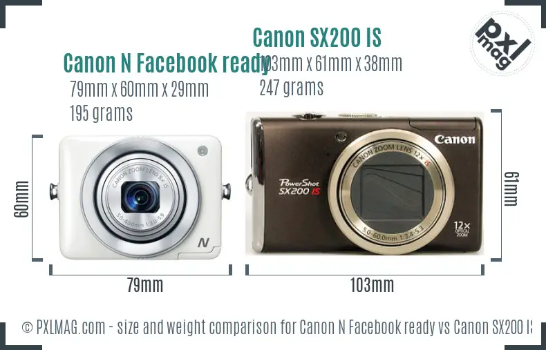 Canon N Facebook ready vs Canon SX200 IS size comparison