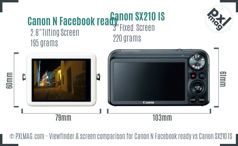 Canon N Facebook ready vs Canon SX210 IS Screen and Viewfinder comparison