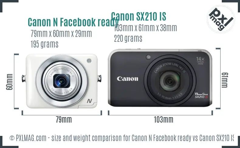 Canon N Facebook ready vs Canon SX210 IS size comparison