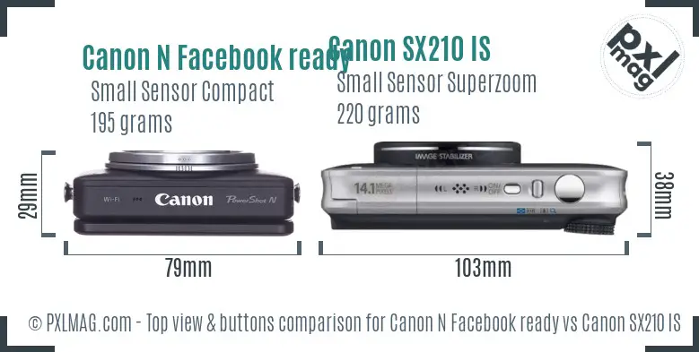 Canon N Facebook ready vs Canon SX210 IS top view buttons comparison