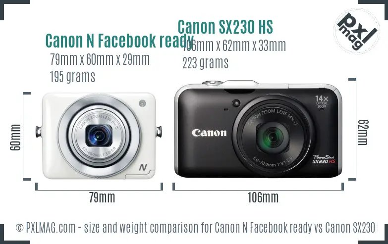 Canon N Facebook ready vs Canon SX230 HS size comparison Canon N Facebook ready vs Canon SX230 HS size comparison