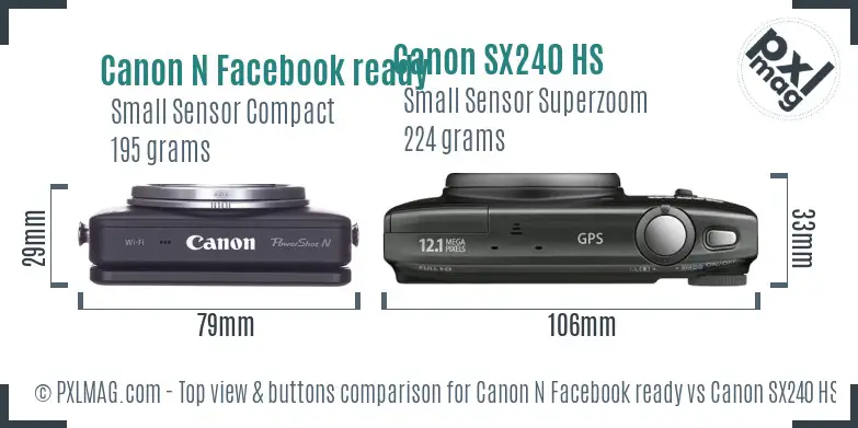 Canon N Facebook ready vs Canon SX240 HS top view buttons comparison
