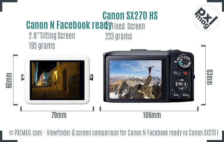 Canon N Facebook ready vs Canon SX270 HS Screen and Viewfinder comparison Canon N Facebook ready vs Canon SX270 HS Screen and Viewfinder comparison
