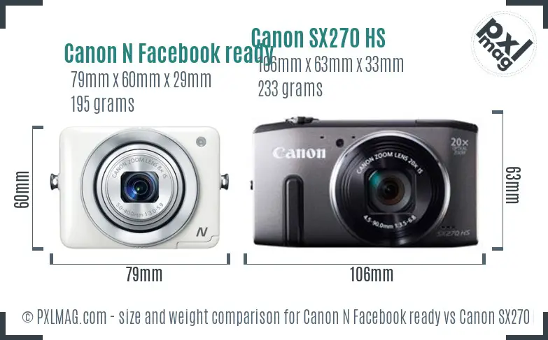 Canon N Facebook ready vs Canon SX270 HS size comparison Canon N Facebook ready vs Canon SX270 HS size comparison