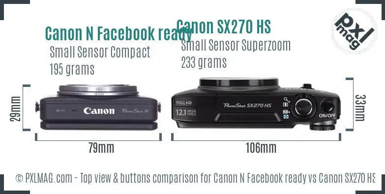 Canon N Facebook ready vs Canon SX270 HS top view buttons comparison Canon N Facebook ready vs Canon SX270 HS top view buttons comparison
