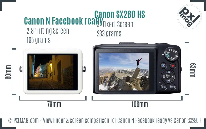 Canon N Facebook ready vs Canon SX280 HS Screen and Viewfinder comparison Canon N Facebook ready vs Canon SX280 HS Screen and Viewfinder comparison