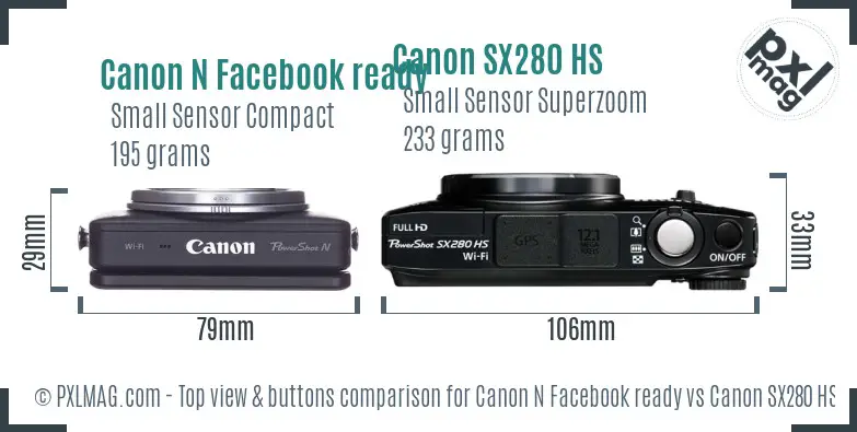 Canon N Facebook ready vs Canon SX280 HS top view buttons comparison Canon N Facebook ready vs Canon SX280 HS top view buttons comparison