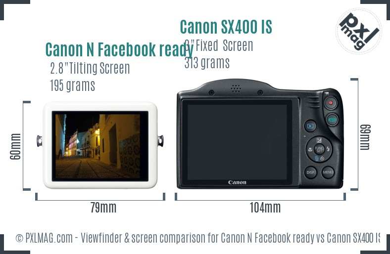 Canon N Facebook ready vs Canon SX400 IS Screen and Viewfinder comparison