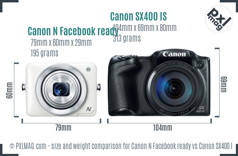 Canon N Facebook ready vs Canon SX400 IS size comparison