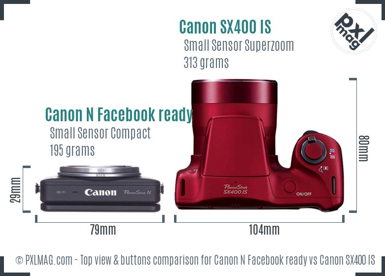 Canon N Facebook ready vs Canon SX400 IS top view buttons comparison