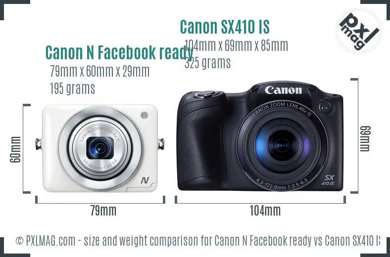 Canon N Facebook ready vs Canon SX410 IS size comparison Canon N Facebook ready vs Canon SX410 IS size comparison