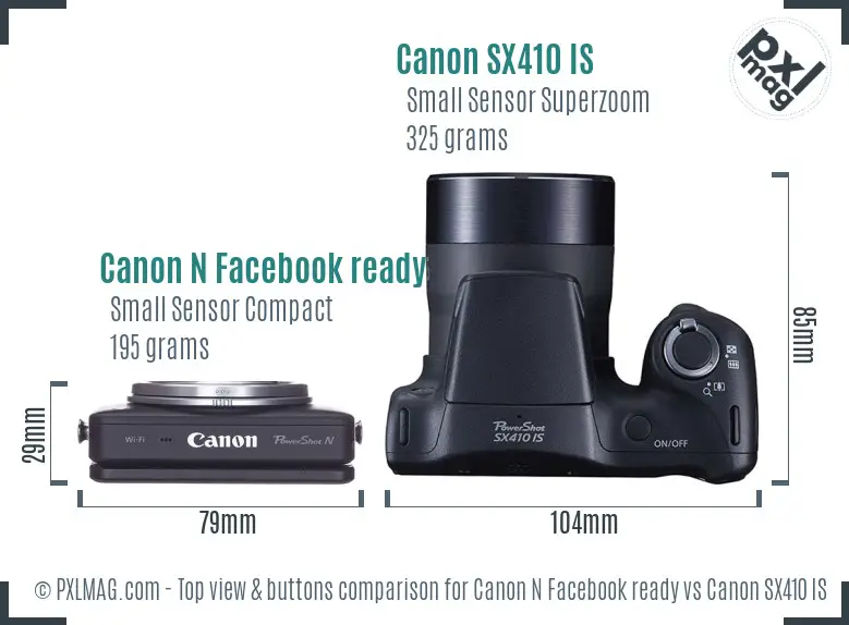 Canon N Facebook ready vs Canon SX410 IS top view buttons comparison Canon N Facebook ready vs Canon SX410 IS top view buttons comparison