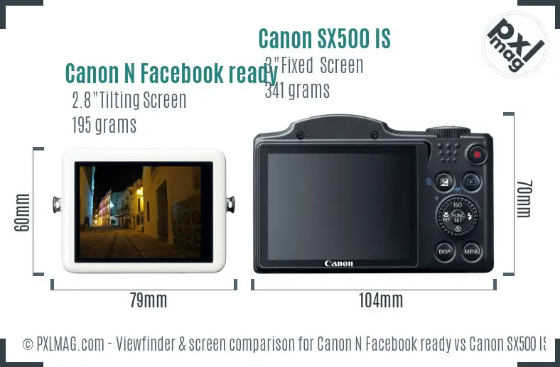 Canon N Facebook ready vs Canon SX500 IS Screen and Viewfinder comparison