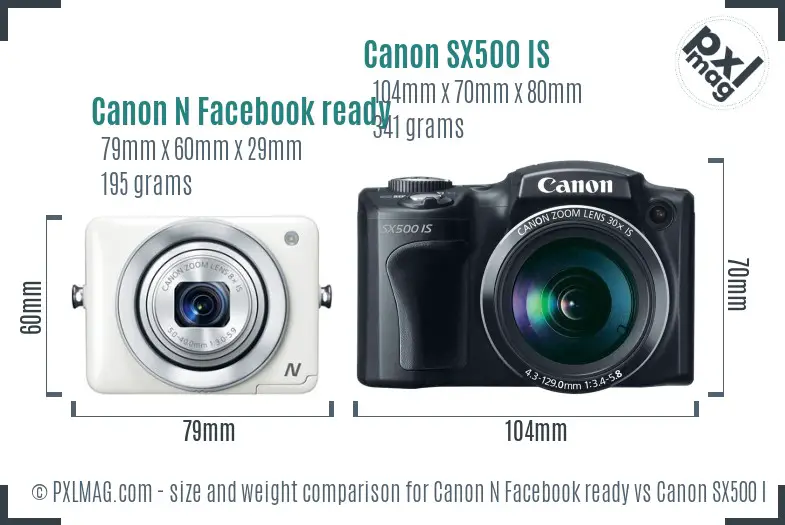 Canon N Facebook ready vs Canon SX500 IS size comparison