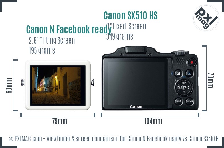 Canon N Facebook ready vs Canon SX510 HS Screen and Viewfinder comparison