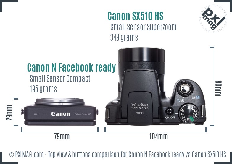 Canon N Facebook ready vs Canon SX510 HS top view buttons comparison