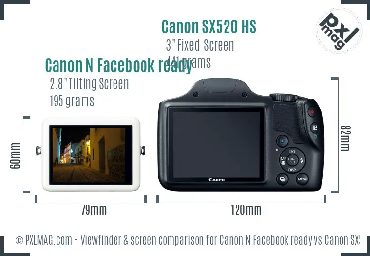 Canon N Facebook ready vs Canon SX520 HS Screen and Viewfinder comparison