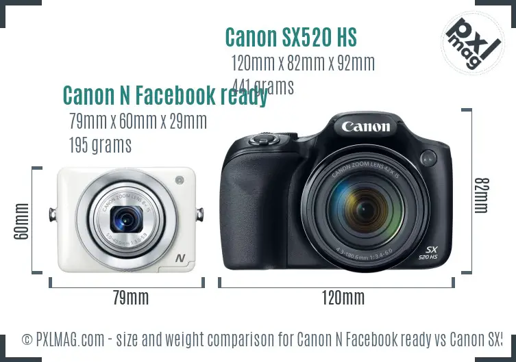 Canon N Facebook ready vs Canon SX520 HS size comparison