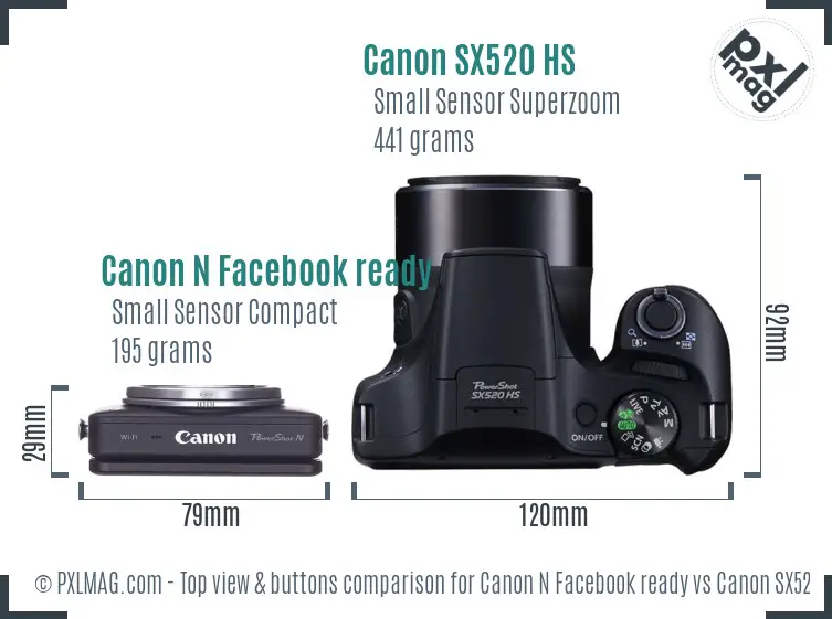 Canon N Facebook ready vs Canon SX520 HS top view buttons comparison