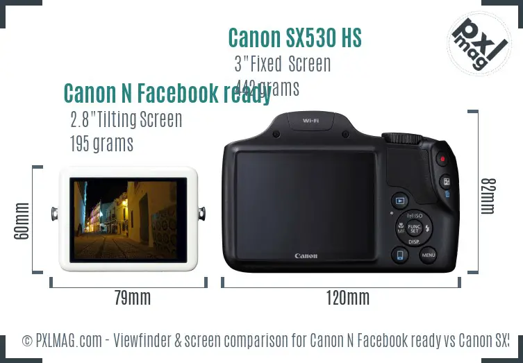 Canon N Facebook ready vs Canon SX530 HS Screen and Viewfinder comparison