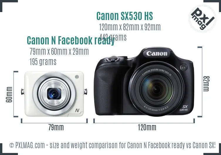 Canon N Facebook ready vs Canon SX530 HS size comparison