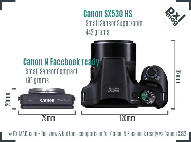 Canon N Facebook ready vs Canon SX530 HS top view buttons comparison