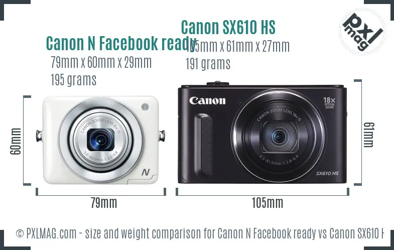 Canon N Facebook ready vs Canon SX610 HS size comparison