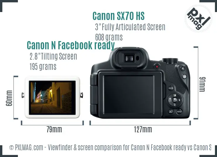 Canon N Facebook ready vs Canon SX70 HS Screen and Viewfinder comparison